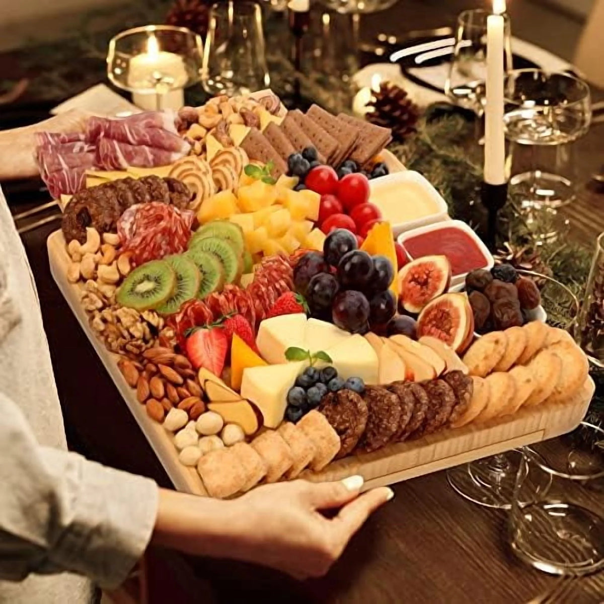 Charcuterie Board Set - Cheese Board with 2 Drawers, Bamboo Cheese Tray Serving Board - Unique Mothers Day Gifts, Wedding, Housewarming, Birthday Gifts