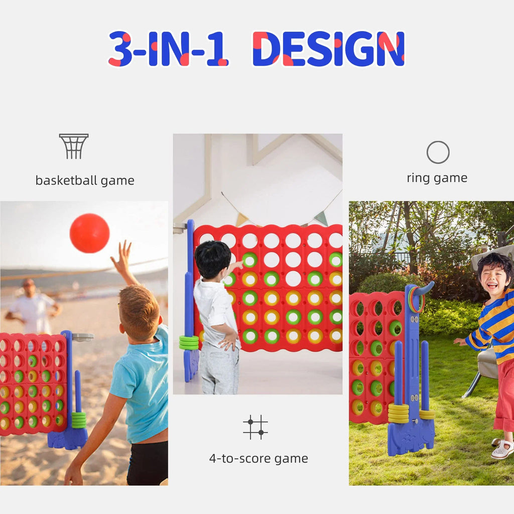 UNICOO® 3-in-1 Giant 4 in A Row Game, Featuring Basketball Hoop, Ring Toss Game & 4-to-Score Game. Perfect for Kids & Adults, Parties & Gatherings with Carrying Bag (Red + Blue)