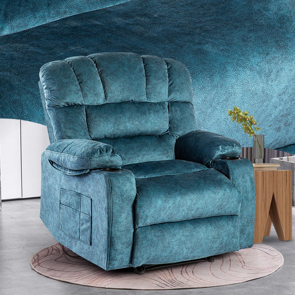 Colerline 40.9" Wide Super Soft and Oversize  Modern Design Velvet Upholstered Manual Recliner Chair with Heating and Massage, Green
