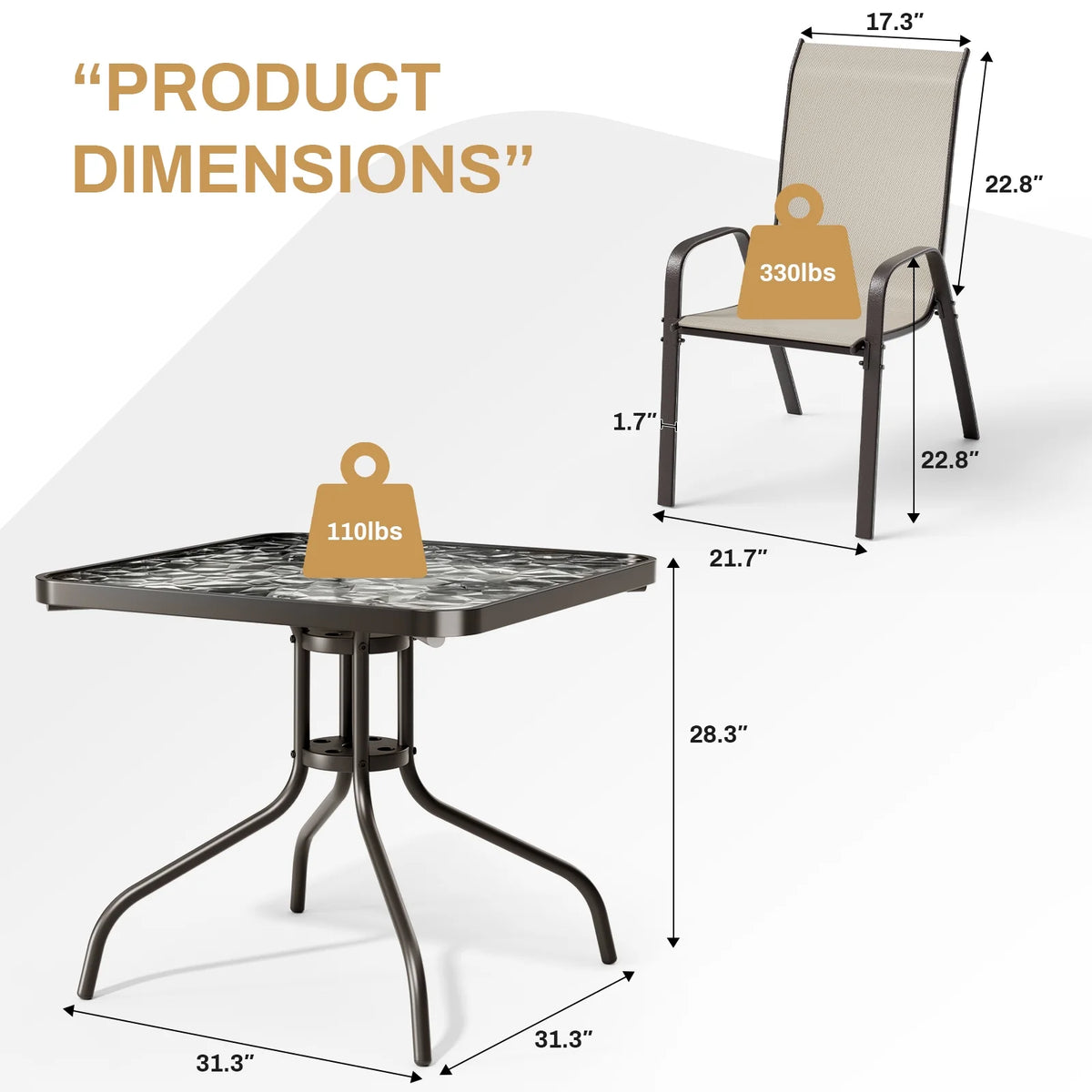 Pirecart 5-Piece Outdoor Patio Dining Table Set with 4 Stackable Textilene Chairs for for Patio, Lawn, Garden, Gray