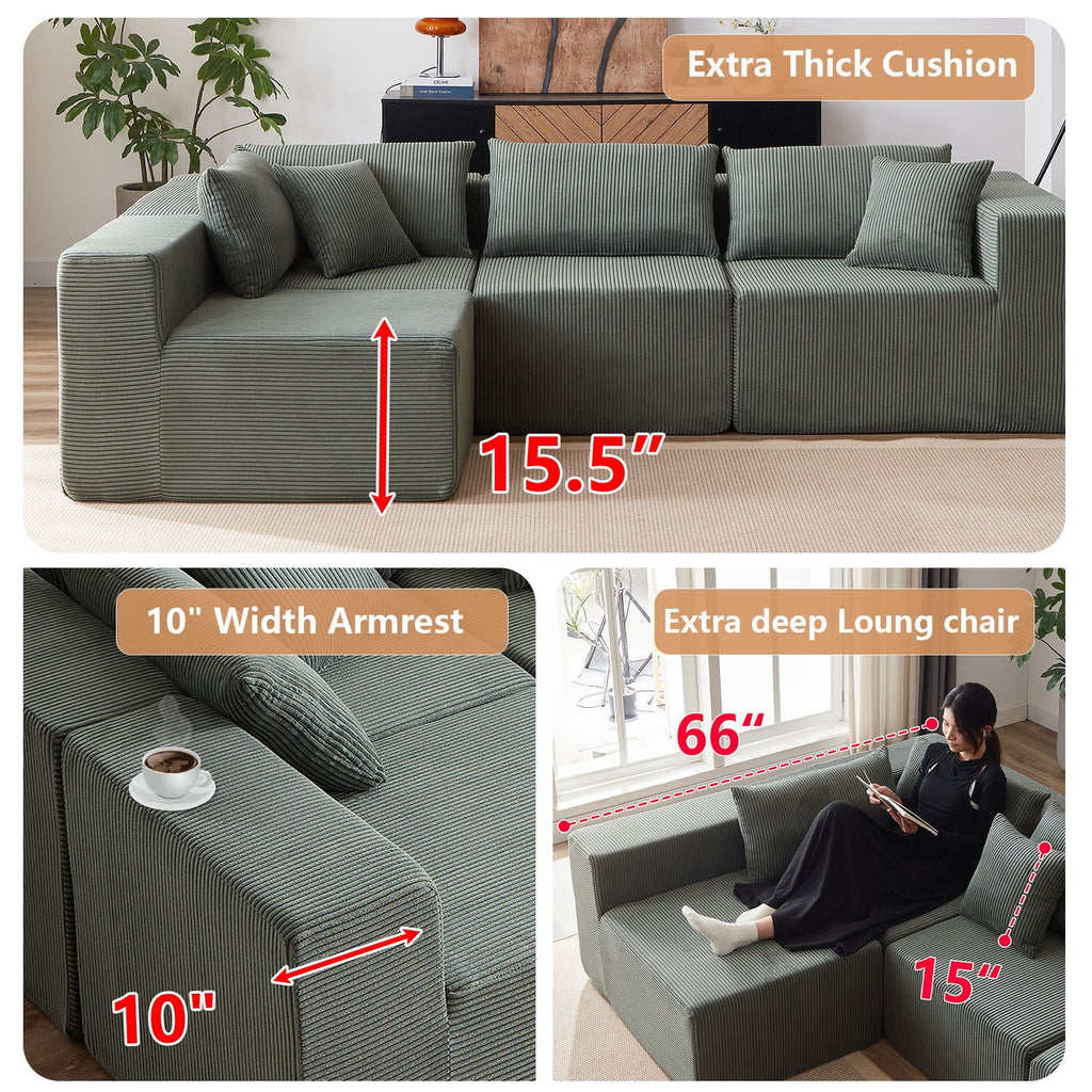 104-Inch Corduroy Modular L Shaped Sectional Sofa,Luxury Floor Couch Set,Upholstered Indoor Furniture,Foam-Filled Compressed Sofa for Living Room,Bedroom,4 PC Free Combination  ?