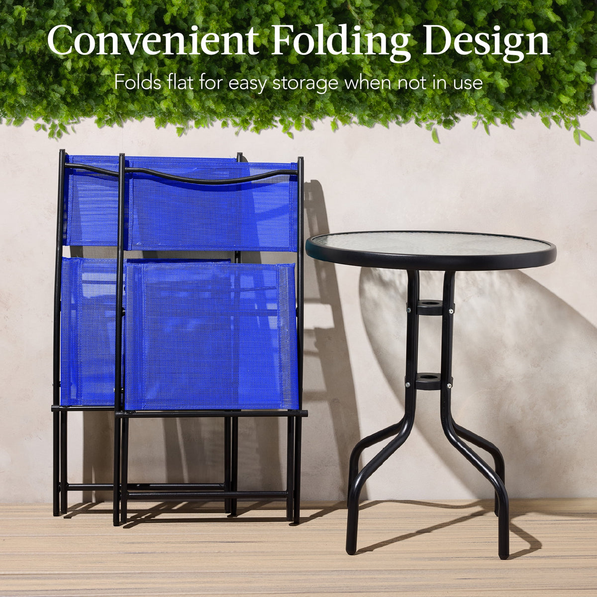 Best Choice Products 3-Piece Patio Bistro Dining Furniture Set w/ Glass Tabletop, Folding Chairs - Gray