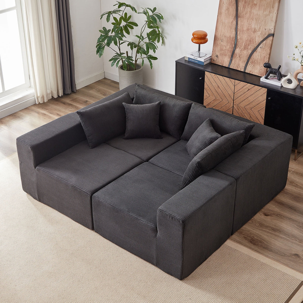 104-Inch Corduroy Modular L Shaped Sectional Sofa,Luxury Floor Couch Set,Upholstered Indoor Furniture,Foam-Filled Compressed Sofa for Living Room,Bedroom,4 PC Free Combination  ?
