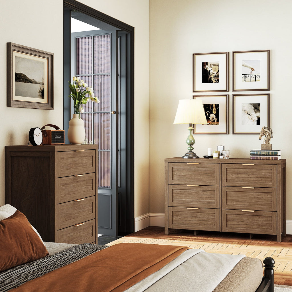 ARKANTOS Wooden 6 Drawer Double Dressers, Wide Chests of Drawers for Bedroom, Natural Oak