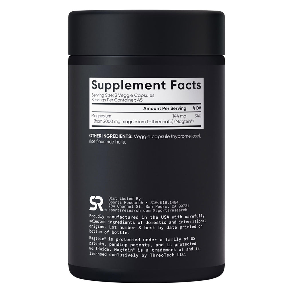 Sports Research Magtein Magnesium L-Threonate, 2000 mg, 135 Veggie Capsules