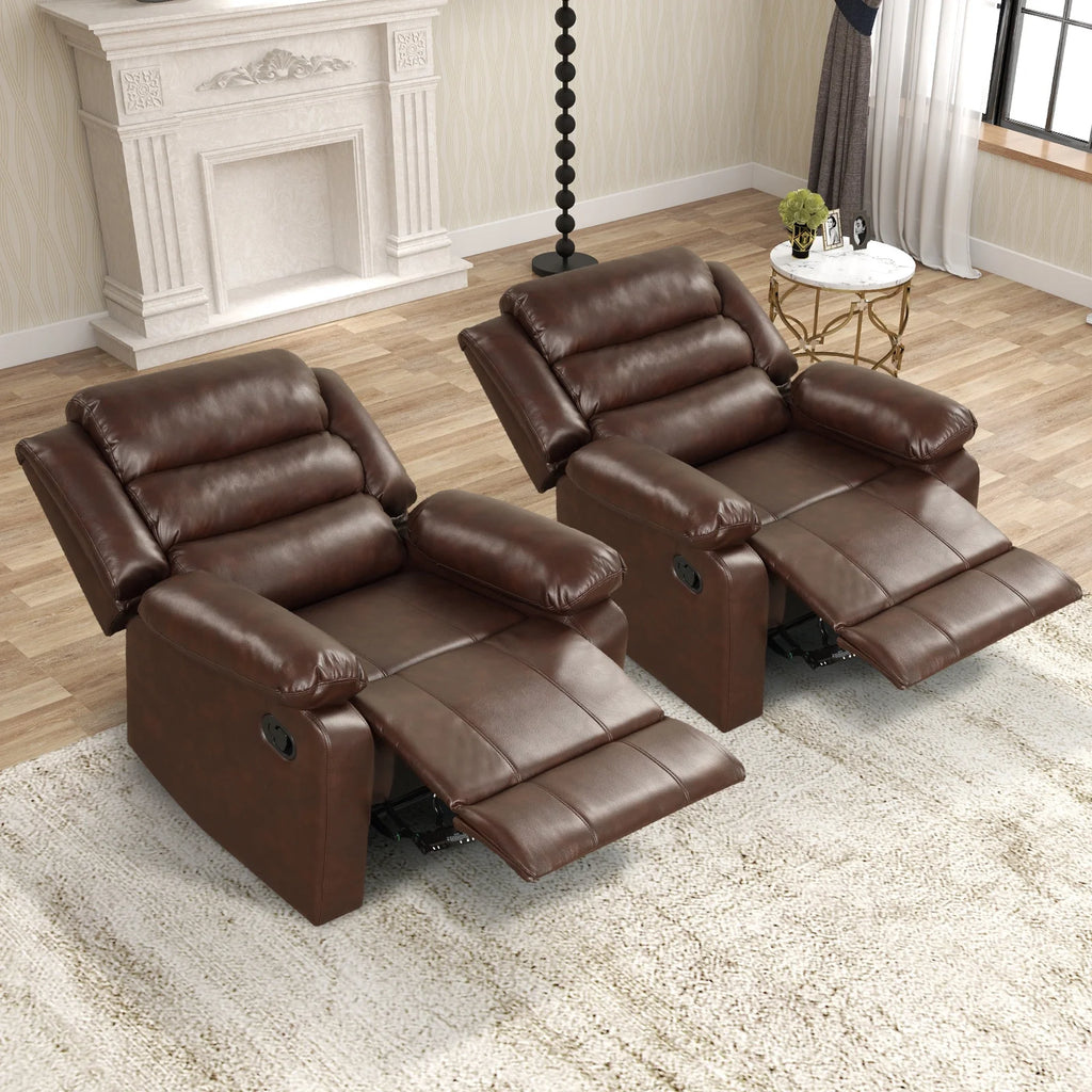 Bonzy Home Recliner Chairs for Living Room Overstuffed Breathable Fabric Reclining Chair Manual Sofa Brown