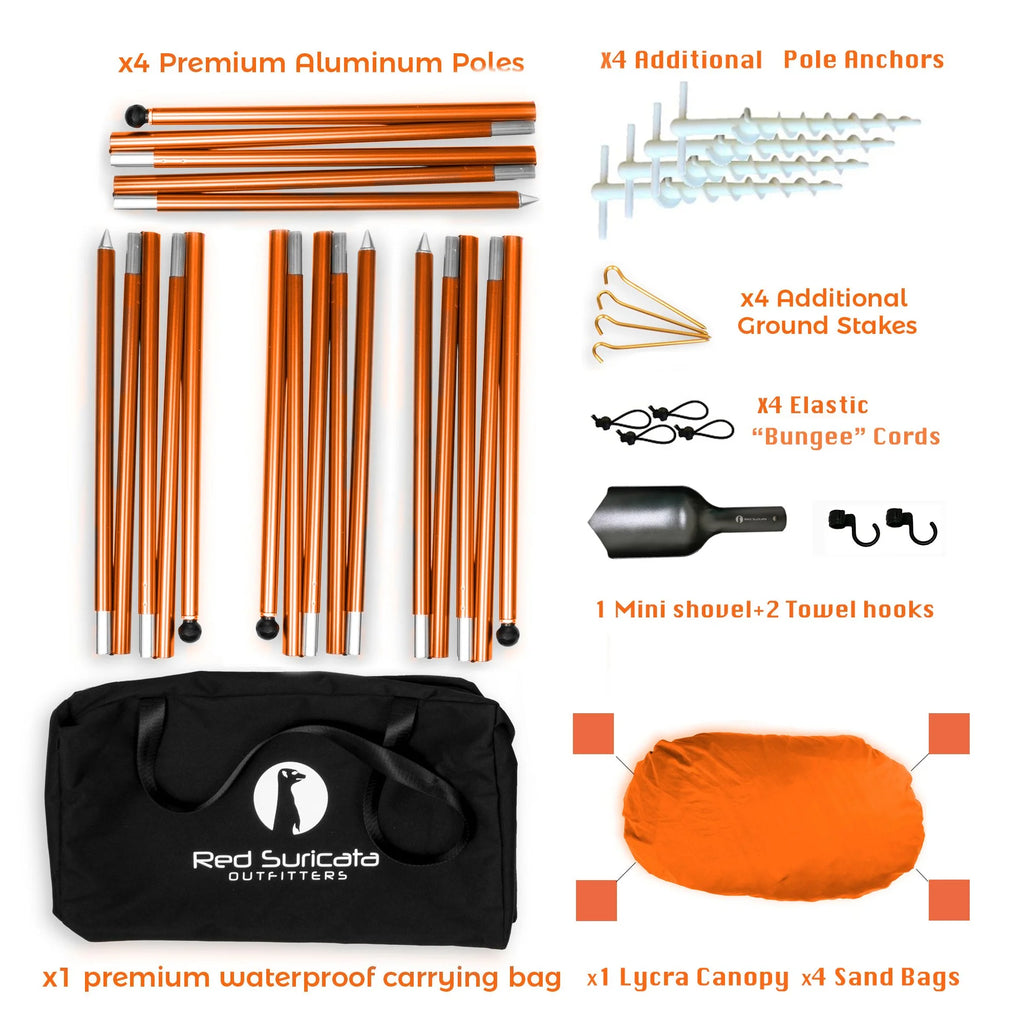 Orange Family Beach Sun Shade Canopy Tent with sand anchors