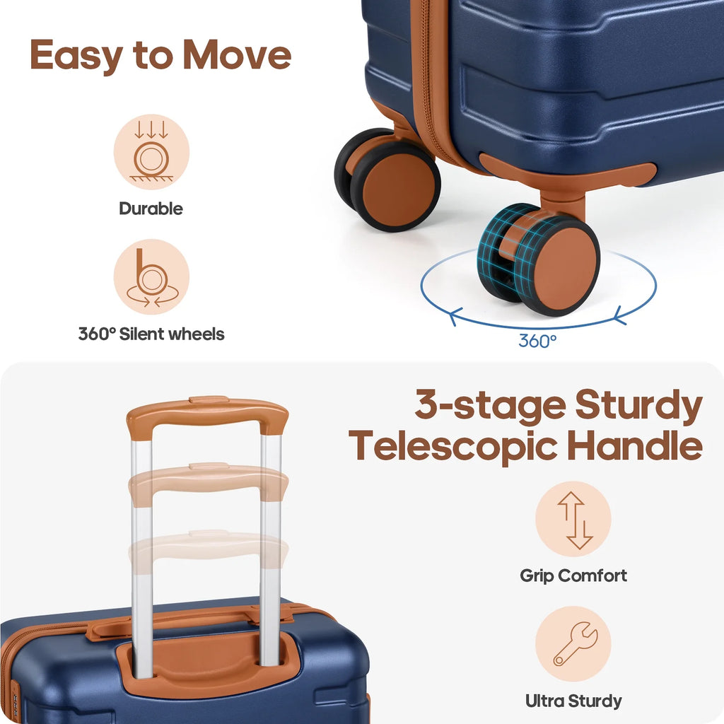 MIUSSE Carry on Luggage Set 3 Piece Hard Shell Luggage Sets with Spinner Wheels TSA Lock Carry on with Backpack Set