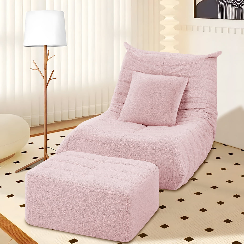VFD Bean Bag Chairs for Adults, Beanbag Chair with Ottoman Lounge Sofa Memory Foam Comfy Reading Chair for Bedroom & Living Room, Lazy Floor Sofa Couch