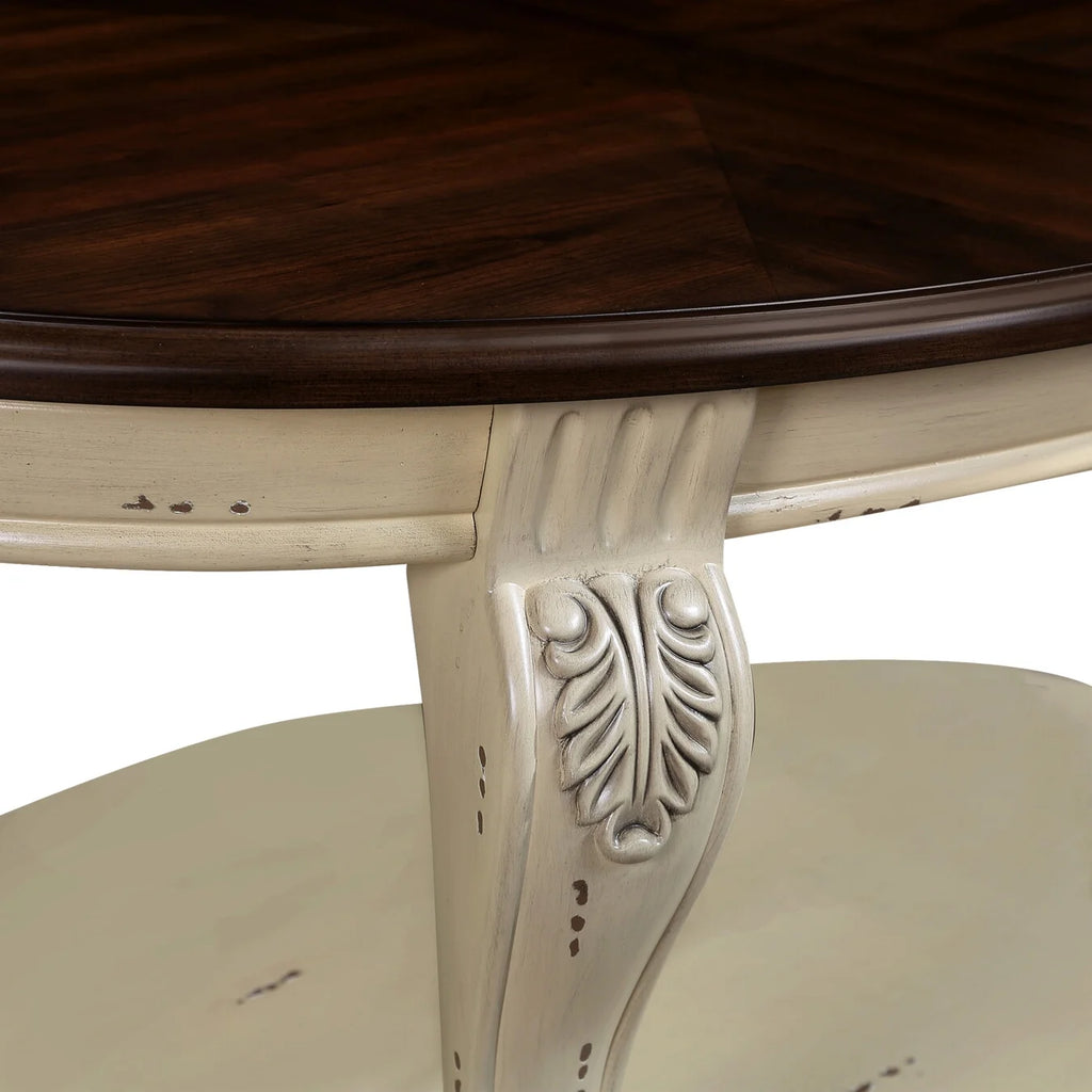 42" Oval Coffee Table with Storage Shelf, 2-Tier Solid Wood Cocktail Tea Table, Traditional Retro Center Table for Living Room, Bearing 400LBS, Cherry