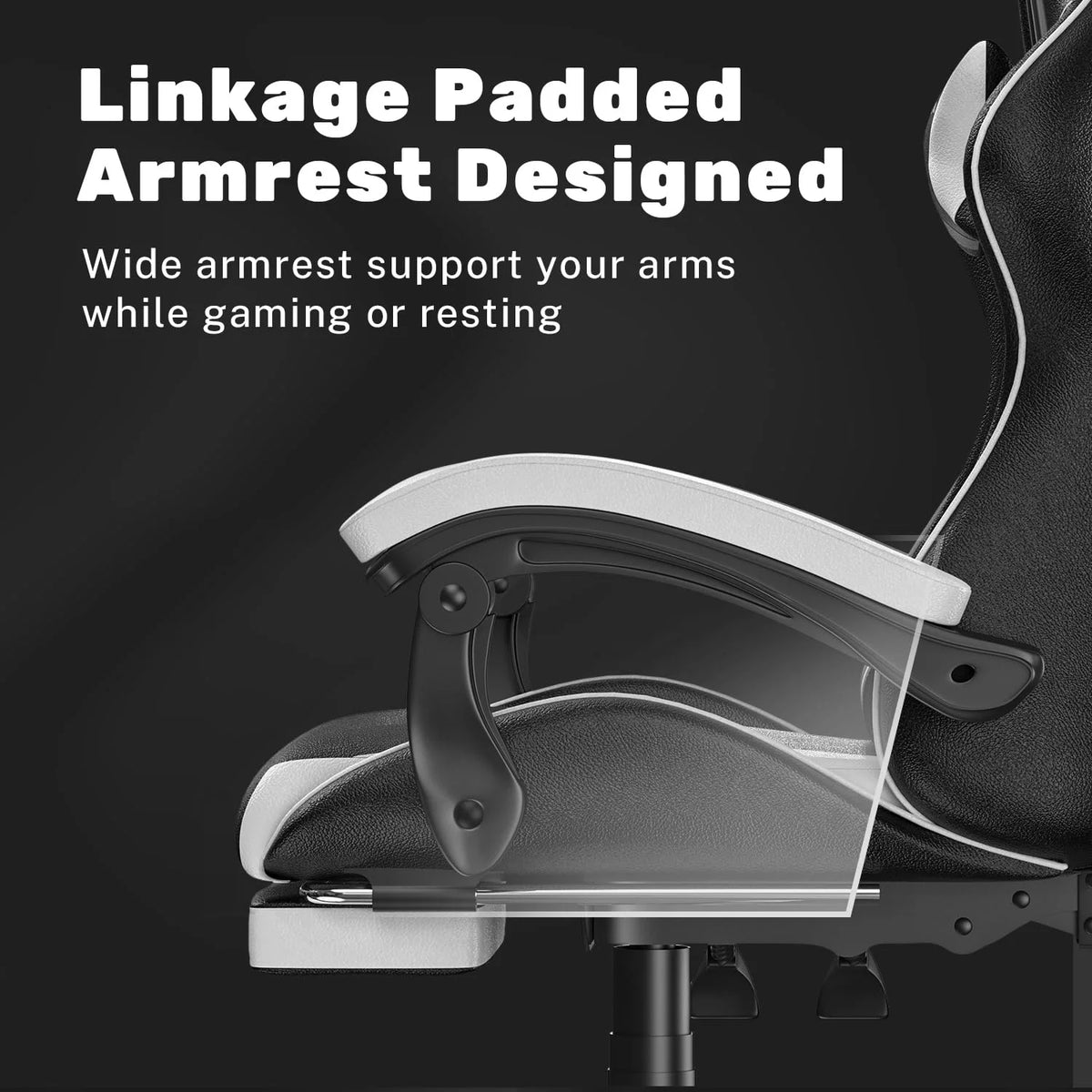 Bigzzia Gaming Chair Office Chair, Ergonomic Game Chair with Height Adjustable Headrest and Lumbar Support for Adults Teens, Black & White