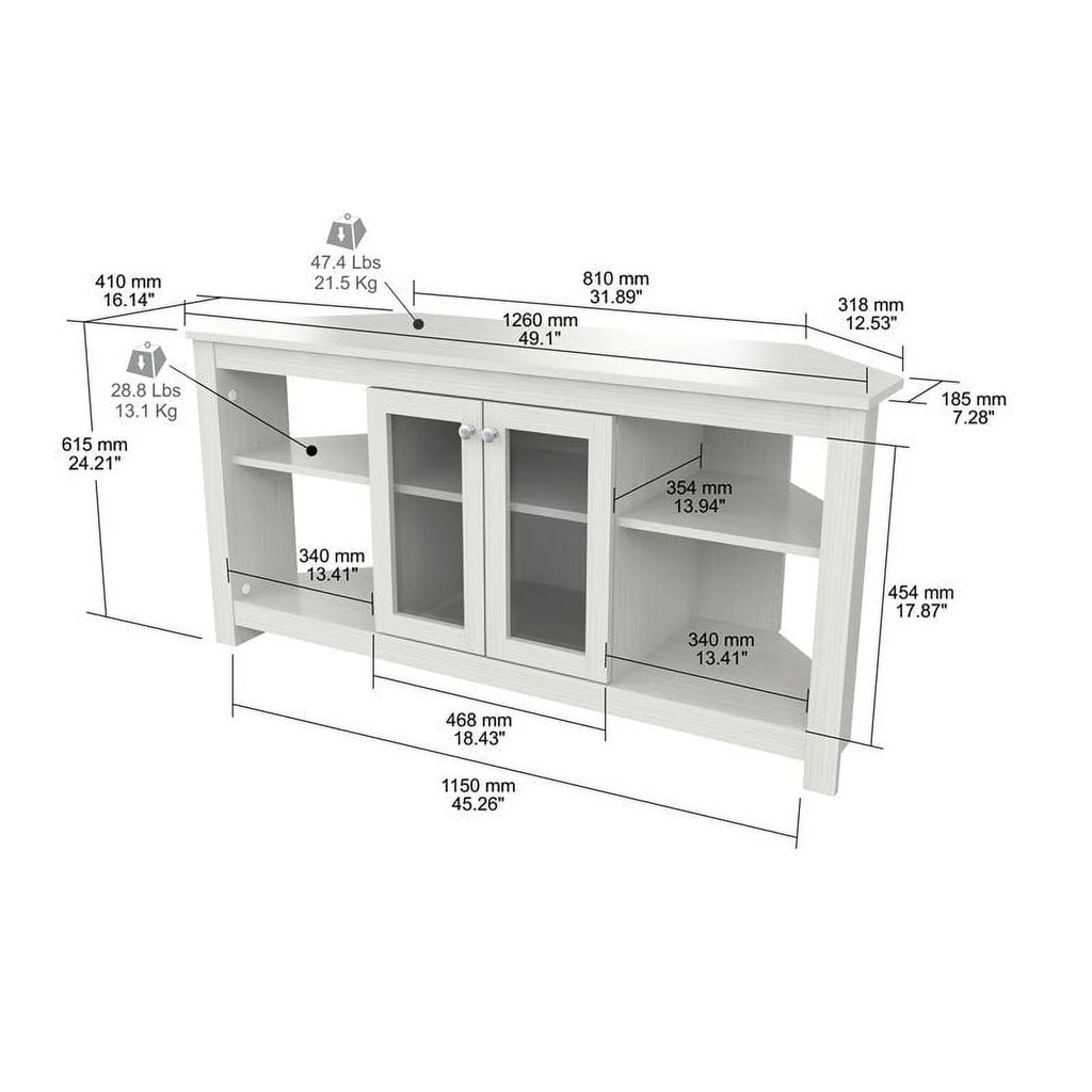 Inval Corner Laminate 60�� TV Stand with Glass Doors, White