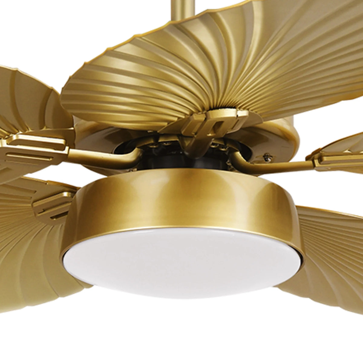 ModFusion 52" Gold Tropical Ceiling Fan with LED Light & Remote �C Palm Leaf Blades, Quiet Reversible DC Motor Indoor/Outdoor