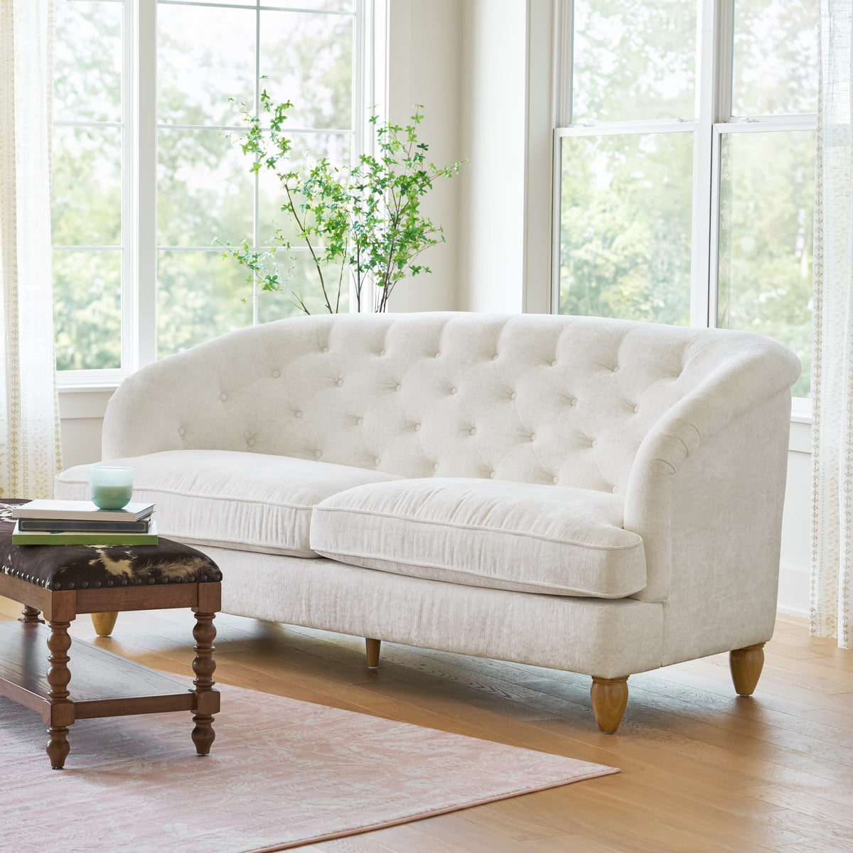 The Pioneer Woman Laurel Tufted Sofa, Cream Velvet, 79.53 in
