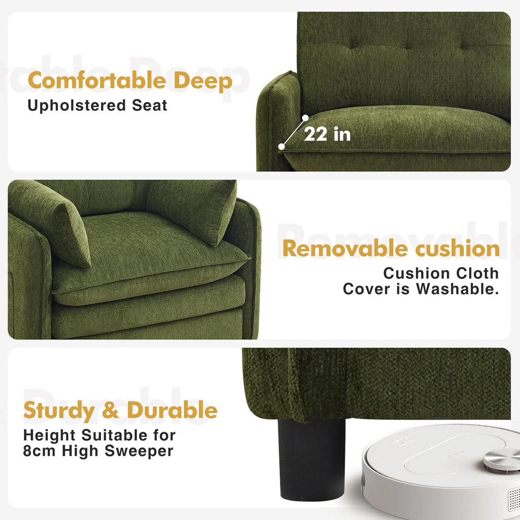 Aemeios Upholstered Chenille OversizedAccent Armchairs with Ottoman and Side Pocket, Cream