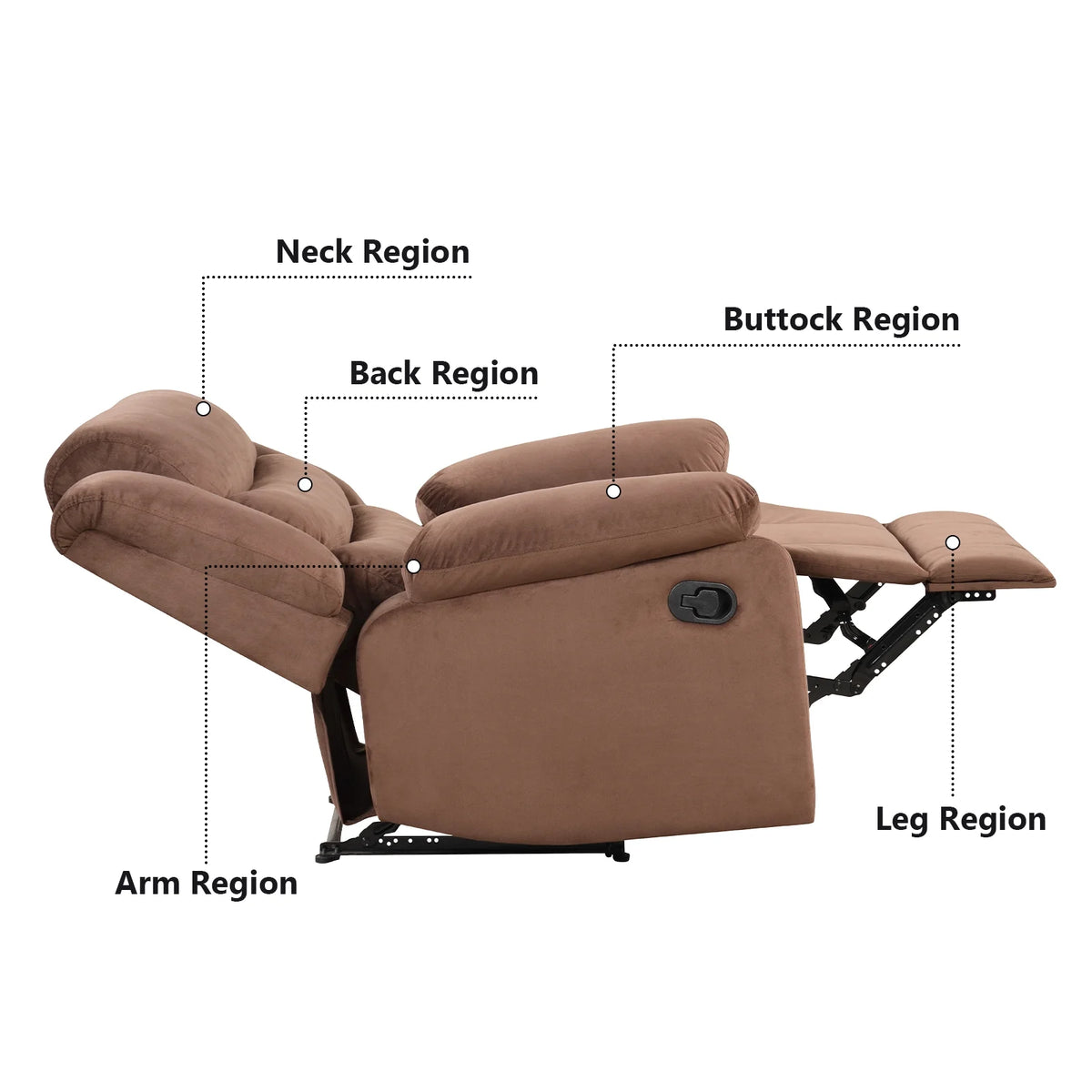 Bonzy Home Recliner Chairs for Living Room Overstuffed Breathable Fabric Reclining Chair Manual Sofa Brown