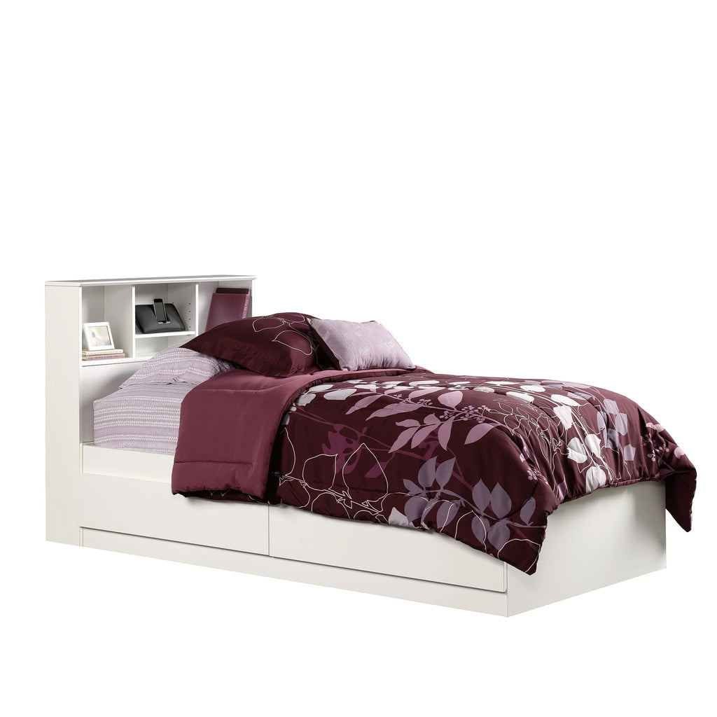 Your Zone Easy to Assemble Storage Bed with Bookcase Headboard, Twin, Natural Teak Finish