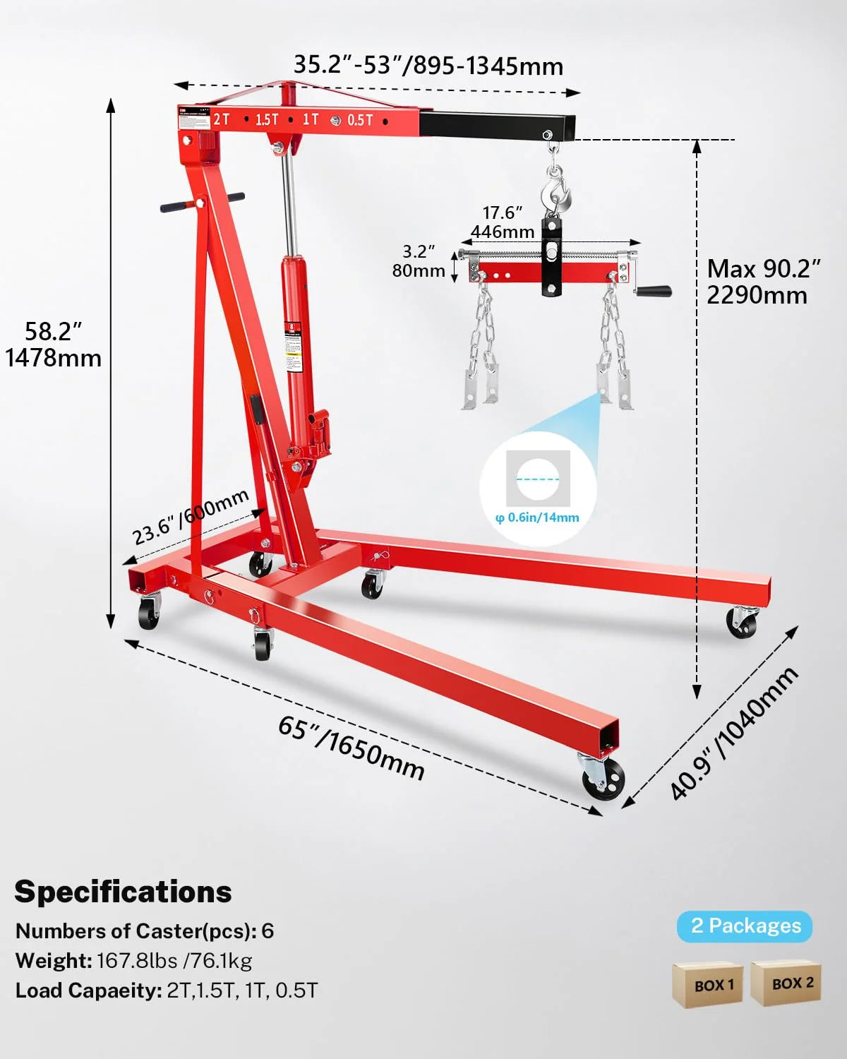 Garvee 2-Ton Shop Crane with Lever, Hydraulic Folding Engine Hoist w/6 Steel Casters - Lift Car Transmissions, Boat Motors, Farm Equipment