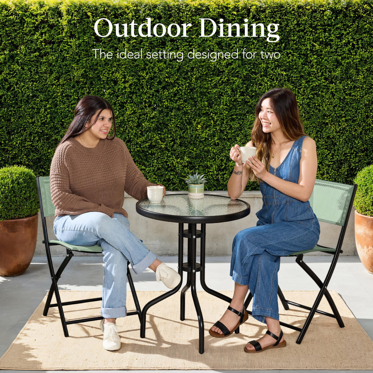 Best Choice Products 3-Piece Patio Bistro Dining Furniture Set w/ Glass Tabletop, Folding Chairs - Gray