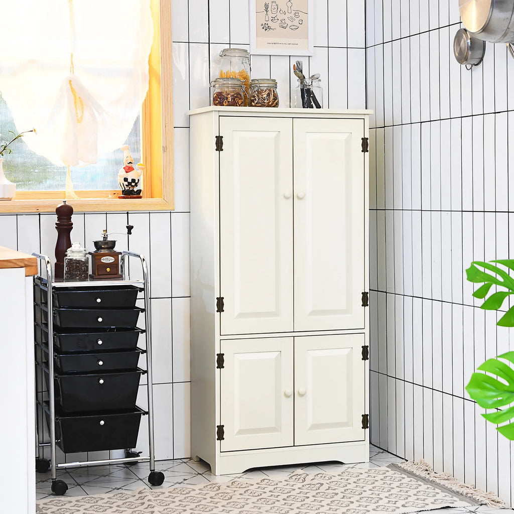 Costway Accent Floor Storage Cabinet W/ Adjustable Shelves Antique 2-Door Cream White