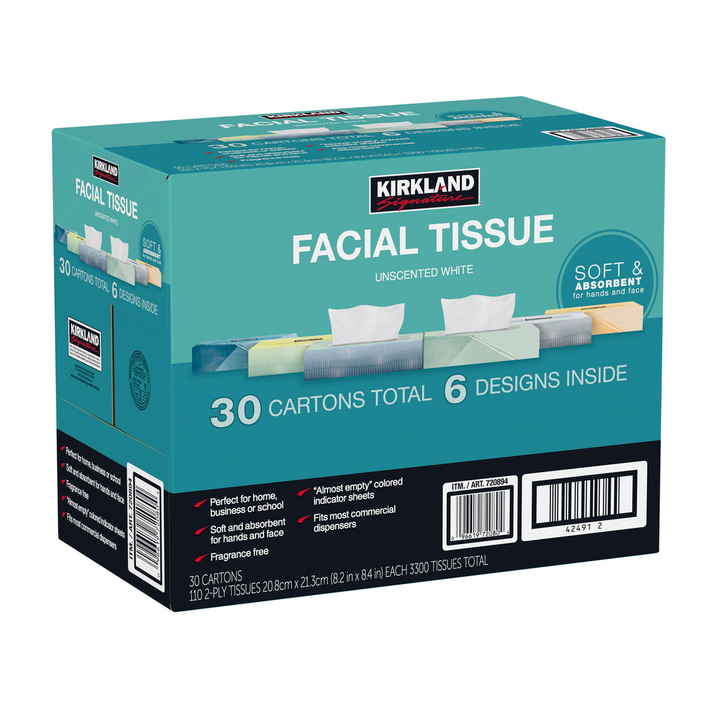 Kirkland Signature Facial Tissue, 2-Ply, 110-count, 30-pack