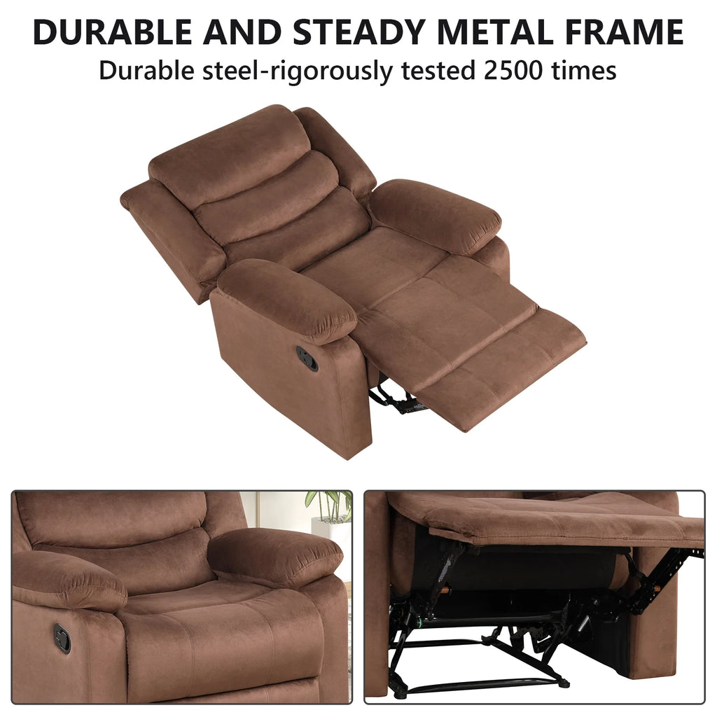 Bonzy Home Recliner Chairs for Living Room Overstuffed Breathable Fabric Reclining Chair Manual Sofa Brown