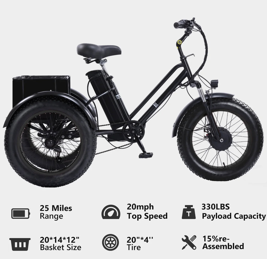 YEBEI Electric Tricycle for Adults Folding E-Trike Motorized Tricycle Electric 3 Wheels Trike Powerful 500W Motor Electric Tricycle 48V15AH Lithium Battery Max 20MPH 20*4.0�� Fat Tire Orange