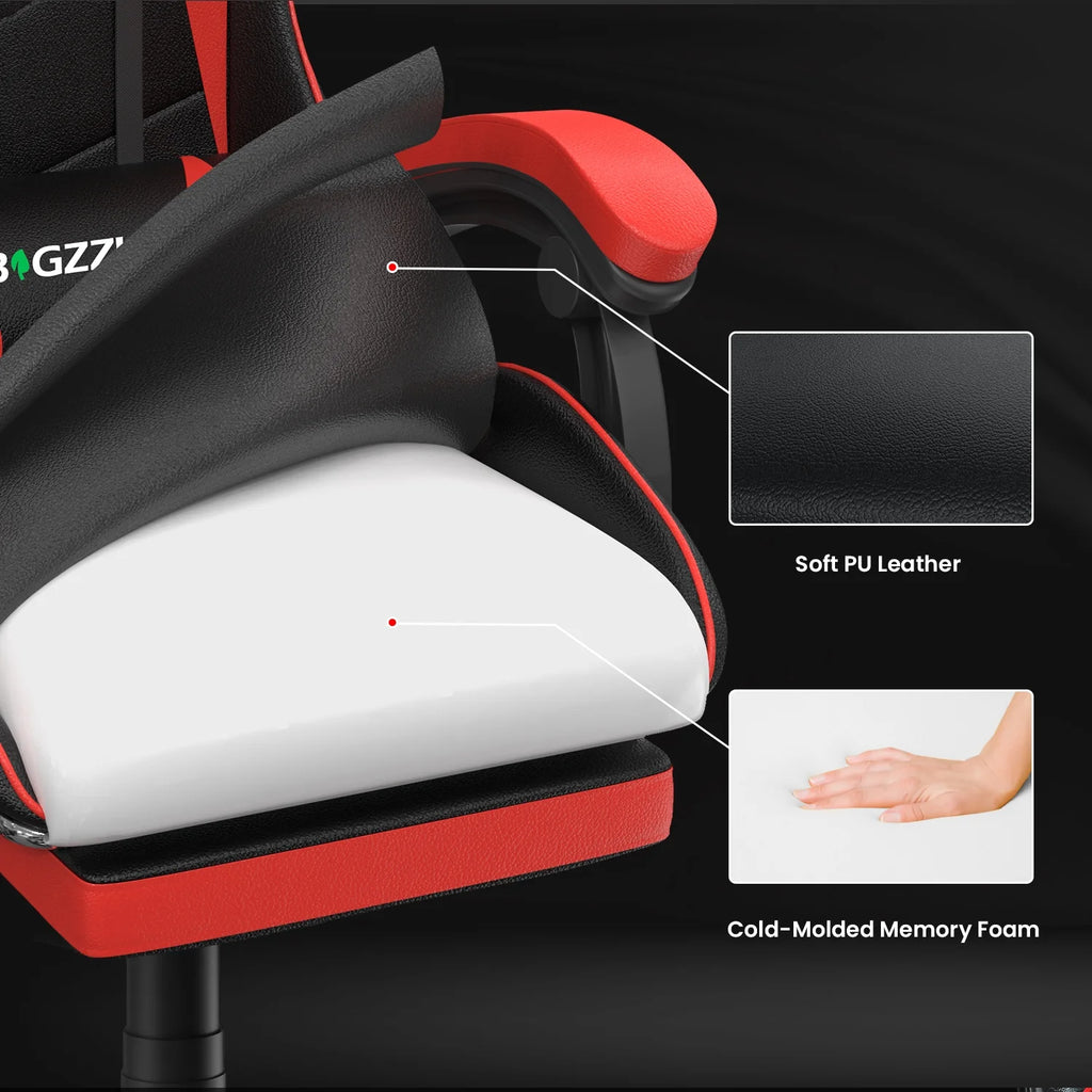 Bigzzia Gaming Chair Office Chair, Ergonomic Game Chair with Height Adjustable Headrest and Lumbar Support for Adults Teens, Black & White