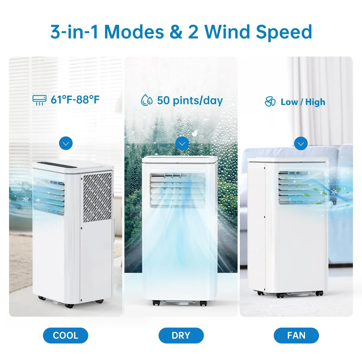 14000 BTU Portable Air Conditioner with Heat, 3-in-1 AC Unit for Rooms up to 750 Sq.Ft, Quiet Operation, Dehumidifier & Fan, Window Kit Included