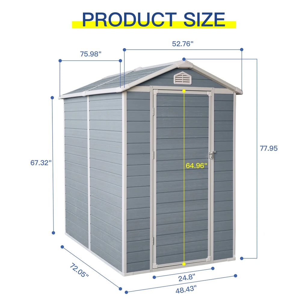 Seizeen Shed and Outdoor Storage, 41 Cu.Ft Small Outdoor Resin Shed with 3 Doors & Floor, 306GAL Deck Box Waterproof Plastic Tool Storage Shed for Cushion Lawn Mower Garbage Cans