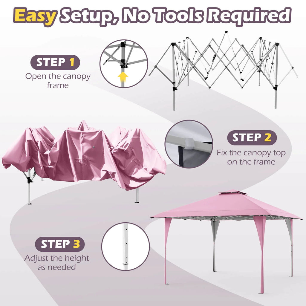Costway 13 X 13 FT Pop up Gazebo Outdoor Canopy Tent with Portable Carrying Bag 8 Stakes Gray