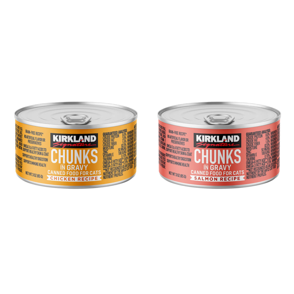 Kirkland Signature Chunks in Gravy, Canned Cat Food Variety Pack, 3 oz, 48-count