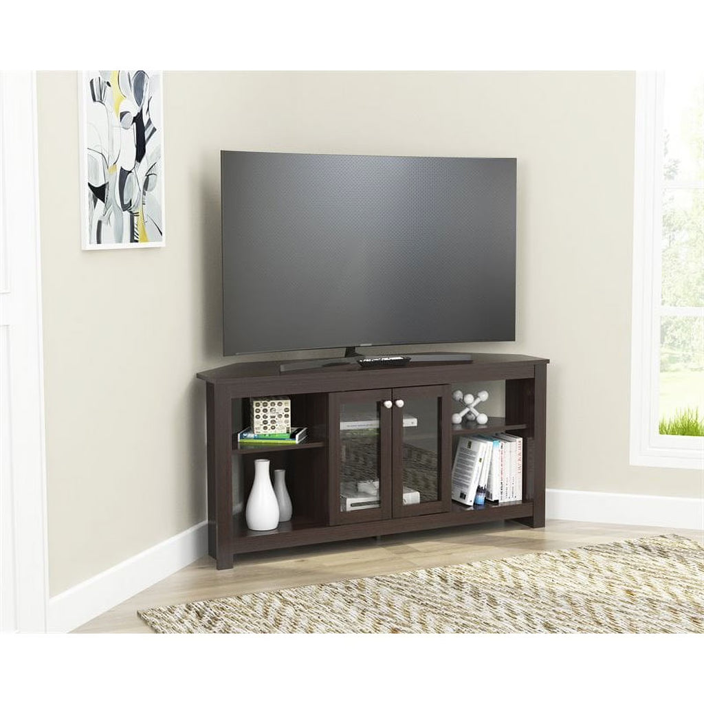 Inval Corner Laminate 60�� TV Stand with Glass Doors, White