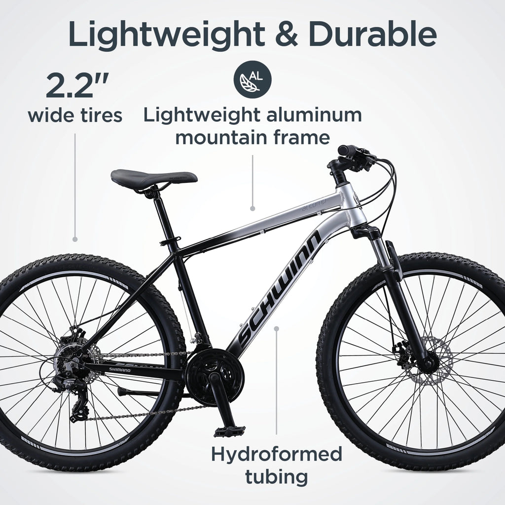Schwinn AL Comp 27.5 inch Men's Mountain Bike, 21 Speed Adult Bicycle, Grey