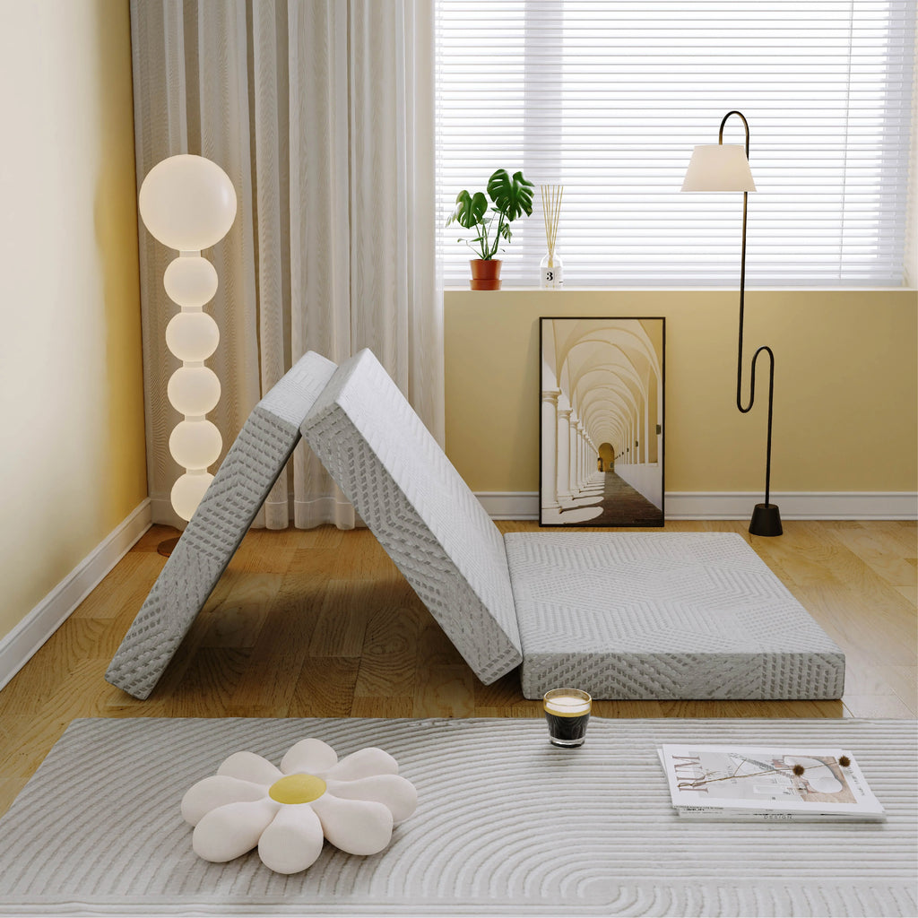 Ego 4 inch Tri Folding Memory Foam Mattress, Portable Guest Bed, Queen Size