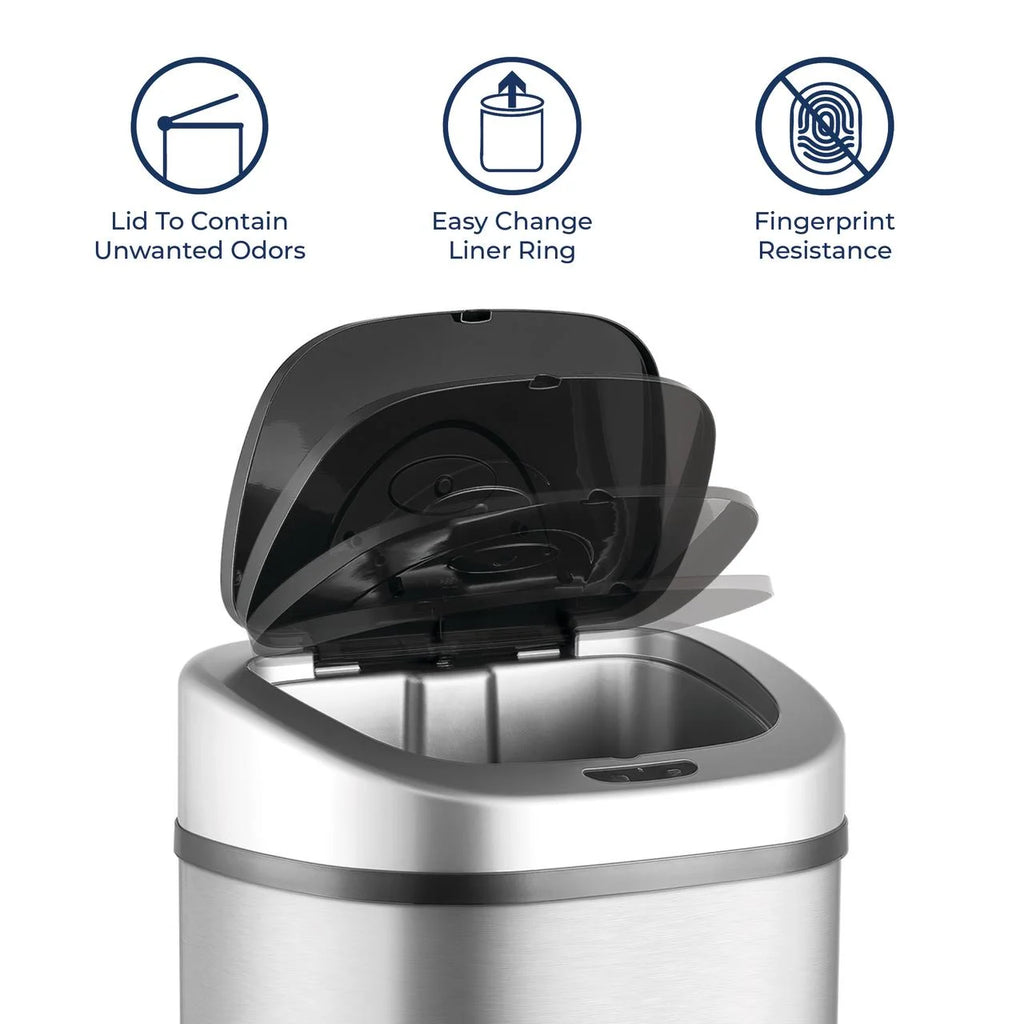 Nine Stars Automatic Trash Can, 21 Gallon Stainless Steel, Motion Sensor Hands Free Soft Close Lid Garbage Bin, Silver