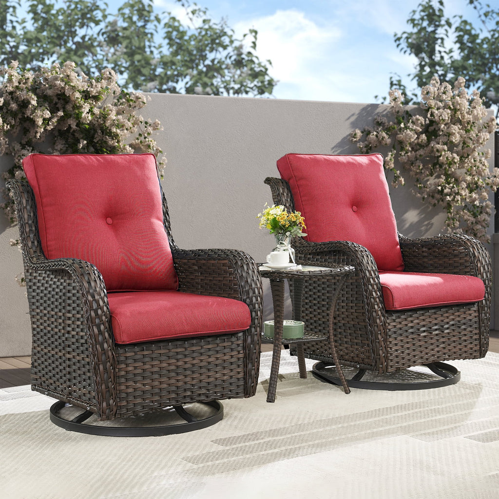 POCASSY 3 Piece Patio Set Outdoor Wicker Glider Rocking and Swivel Chairs with Cushions