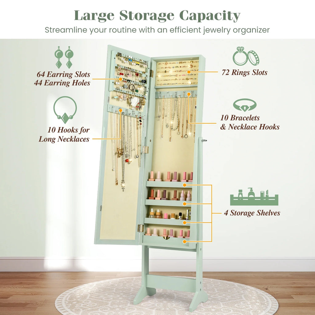 Costway Jewelry Mirrored Cabinet Armoire Organizer Storage Box w/ Stand Christmas Gift