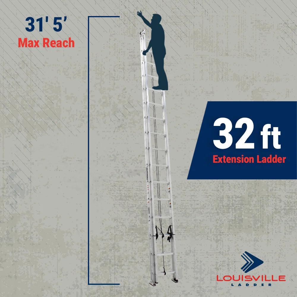 Louisville Ladder 32-Foot Aluminum Extension Ladder, 300-Pound Load Capacity, Type IA, AE2232
