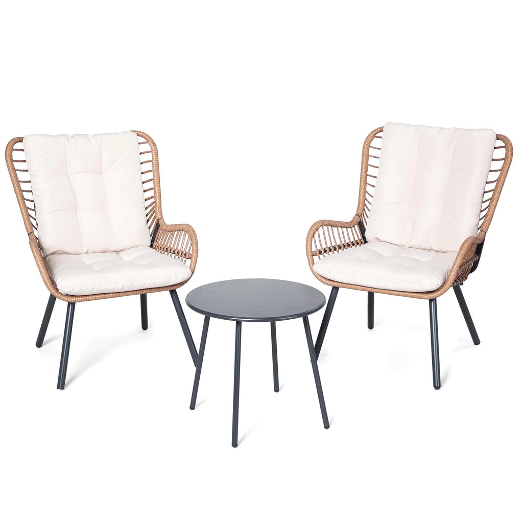 LAUSAINT HOME 3-Piece Patio Furniture Set, High Back Outdoor Bistro with Coffee Table & Beige Cushions for Garden or Deck