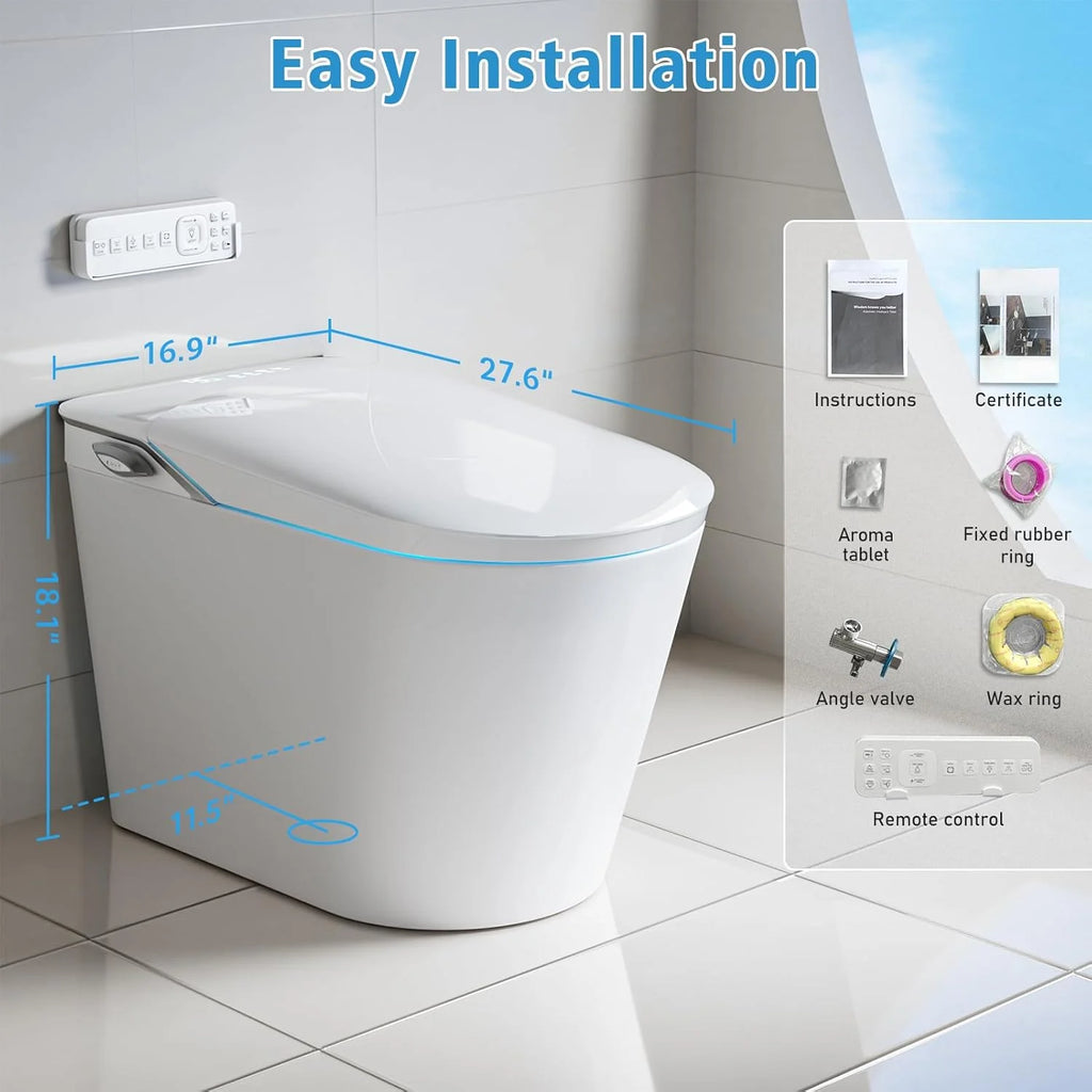 LALAHOO Smart Toilet with Bidet Built in, Auto Open & Close, Elongated Heated seat, Foot Sensor Flush, LED Display, Warm Water Wash, Dryer, Night Light, Black