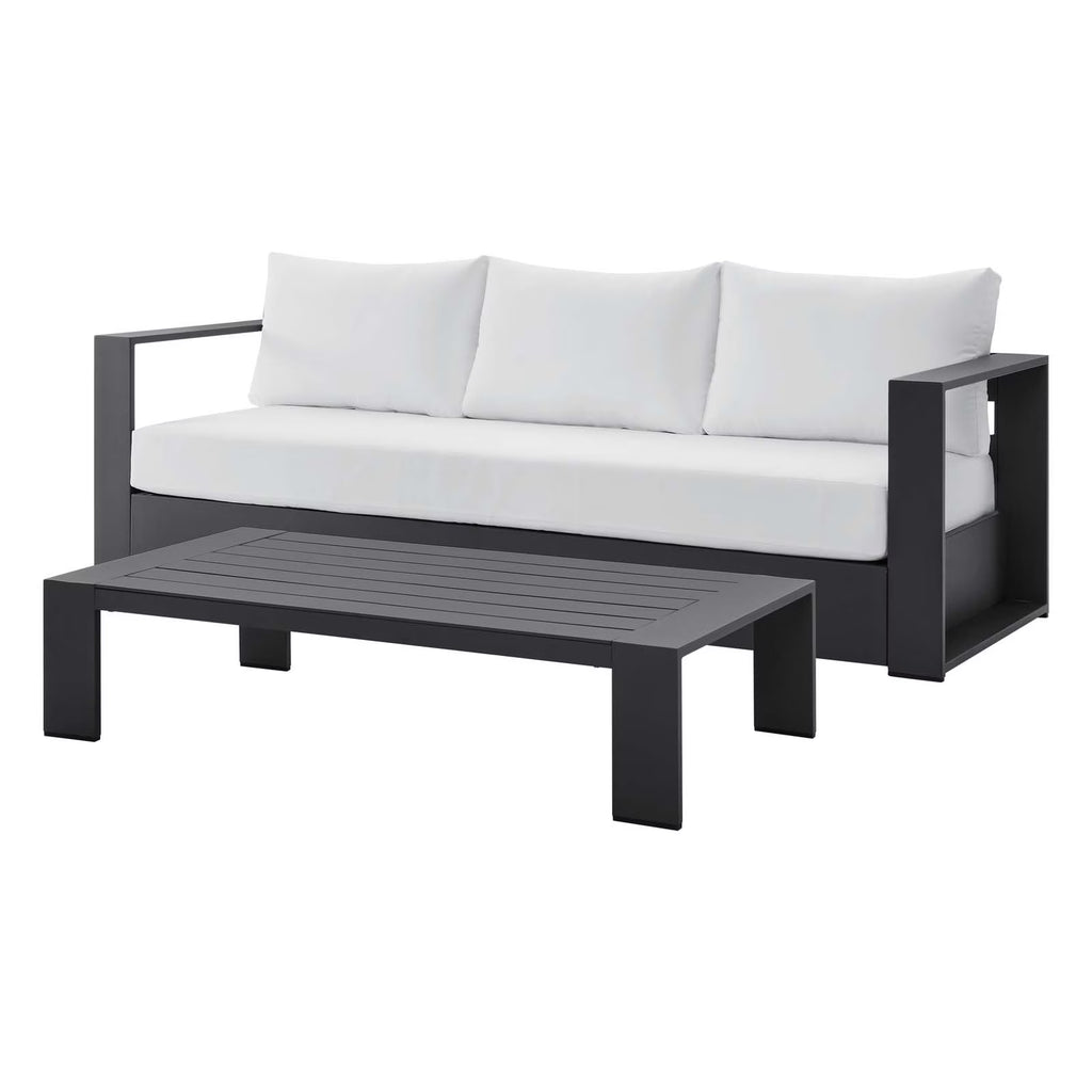 Lounge Sofa Table Set, Grey Gray, Aluminum, Metal, Fabric, Modern Contemporary, Outdoor Patio Balcony Cafe Bistro Garden Furniture Hotel Hospitality