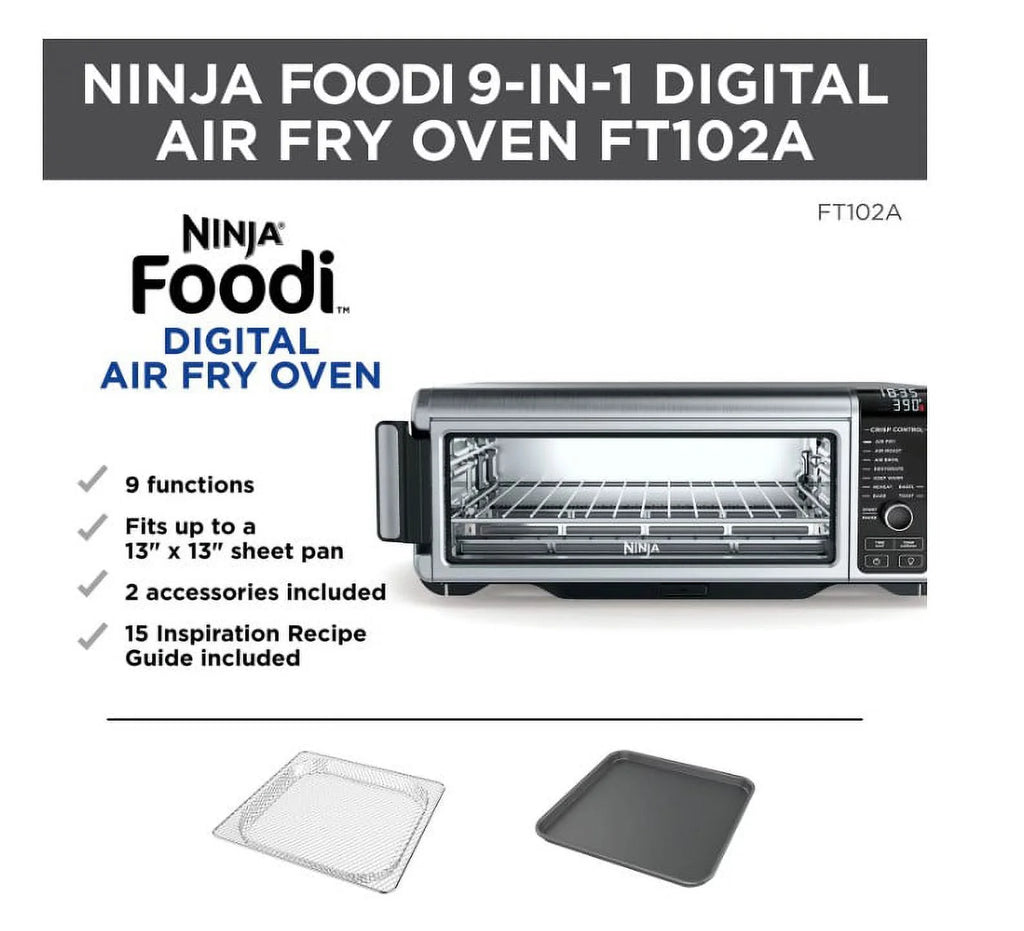 Ninja Foodi 9-in-1 Digital Air Fry Oven Air Fry, Air Roast, Air Broil, Bake, Bagel, Toast, Dehydrate, Keep Warm, and Reheat - Stainless Steel