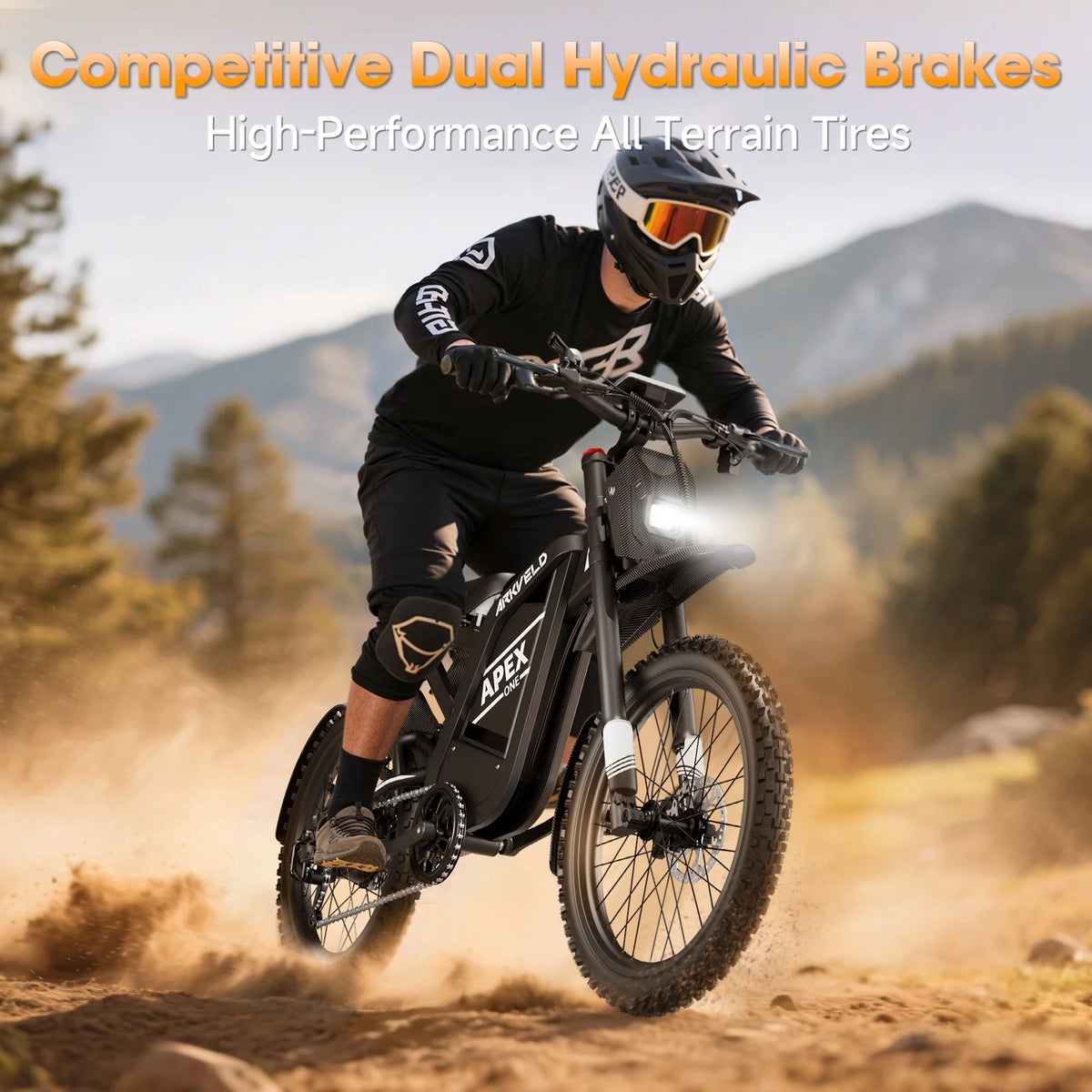 Arkveld Electric Bike for Adults, Peak-3000W, Max 40MPH and 80Miles Electric Motorcycle,25" Fat Tire Dirt Bike, APEX1 7-Speed E-Bike，White