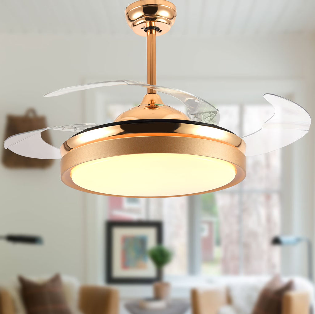 42" Retractable LED Ceiling Fan with Remote Control and Light Kit Included