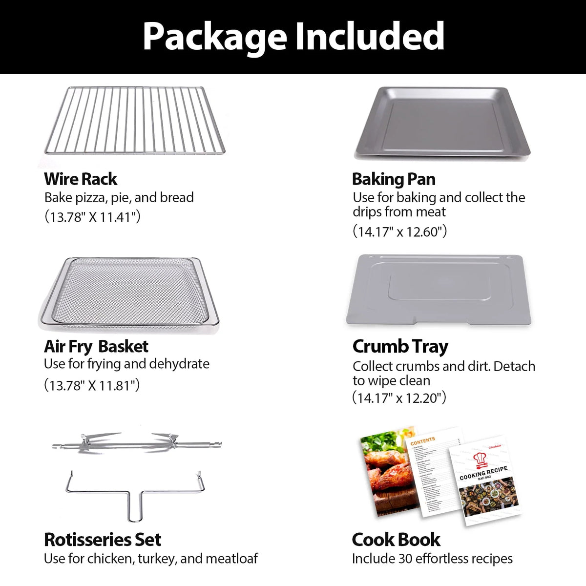 Beelicious? 32QT Extra Large Air Fryer Toaster Ovens Pro, with Rotisserie and Dehydrator, Smart Digital Toaster Oven Air Fryer Combo, Digital Countertop Convection Oven, 6 Accessories, 1800w, Black
