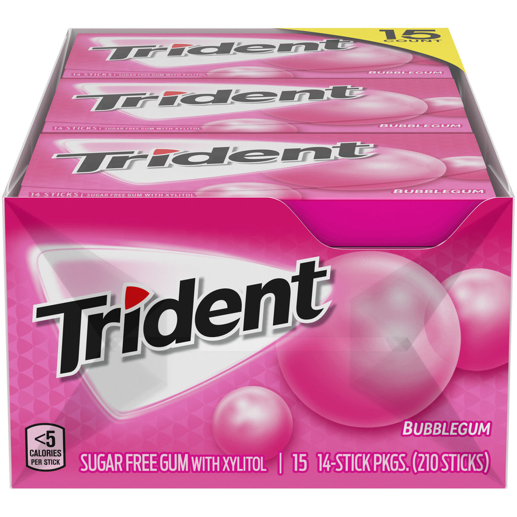 Trident Sugar Free Gum, Bubblegum, 14 Pieces, 15-count