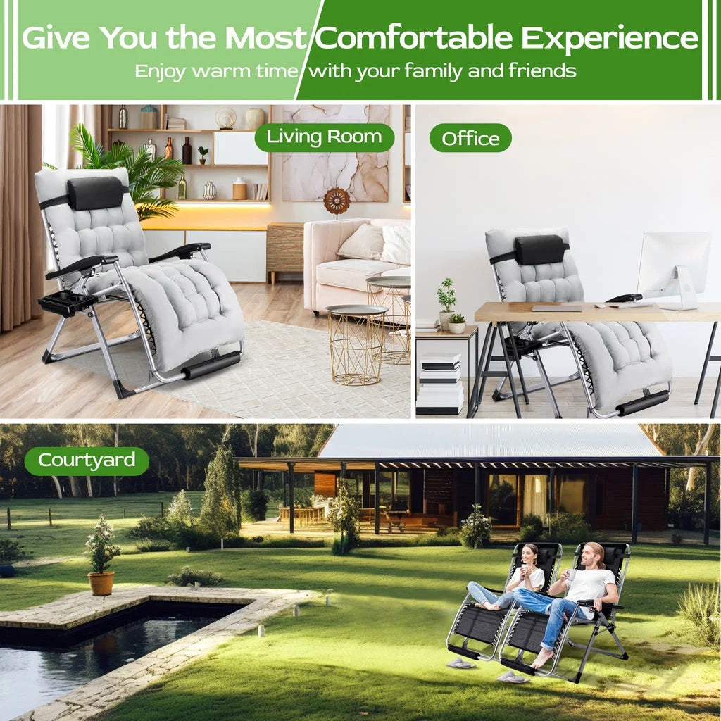 VECUKTY XXL Oversize Zero Gravity Chair - 500lb Capacity, 33-Inch Wide Padded Seat, Folding Travel Recliner for Outdoor / Indoor Use - Patio, Lawn, Black, Portable and Heavy Duty