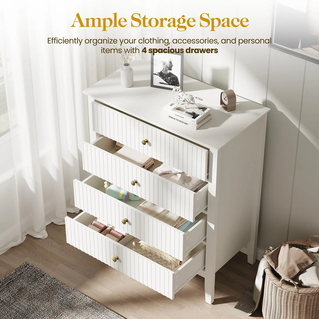 May Color Large White 3 Drawer Dresser Set of 2 with Fluted Panel, Modern Chest of Drawers with Silent Slide Drawers, Wood Accent Nightstand with Storage for Bedroom Living Room, Hallway