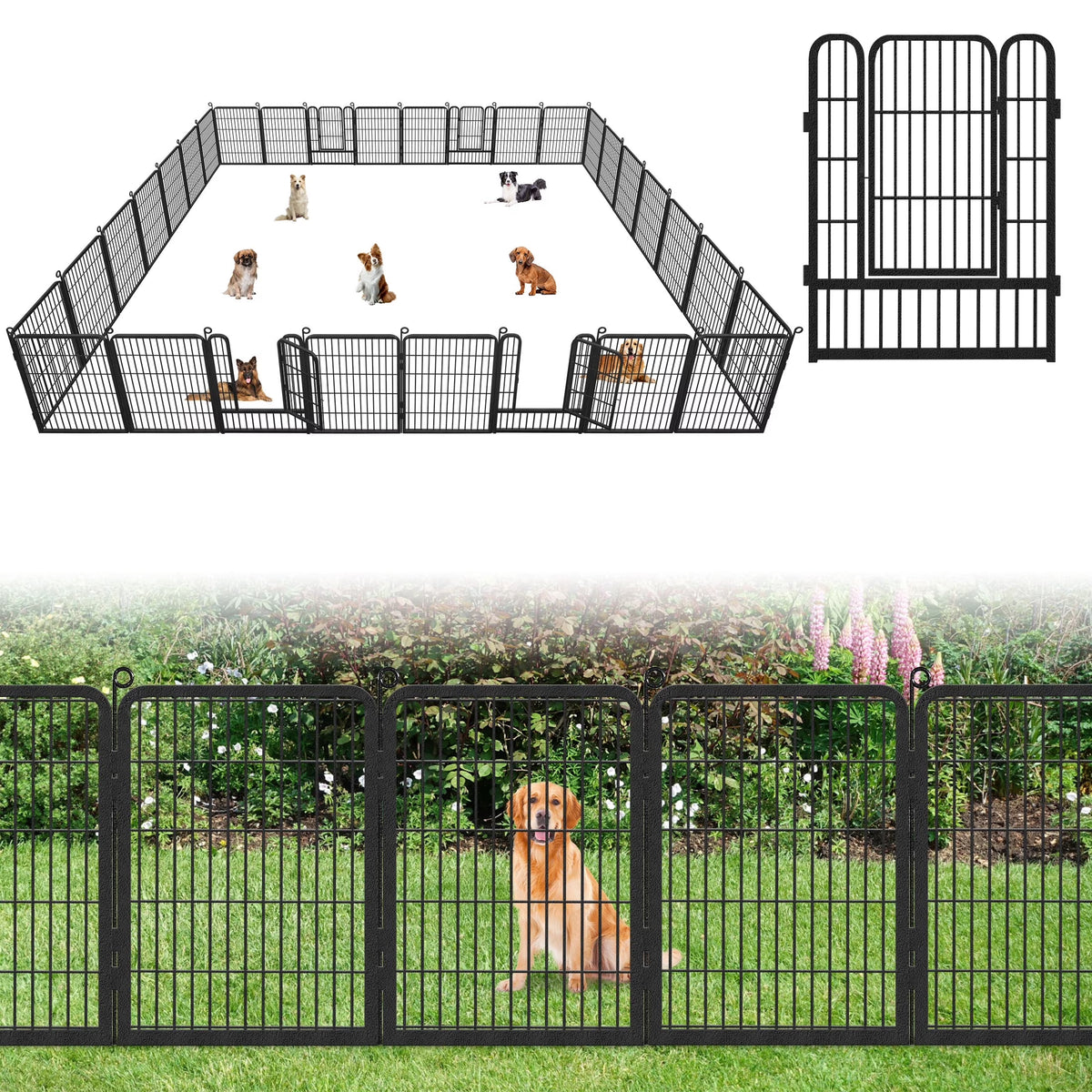 Garden Fence with Gate Fencing No Dig Fence Panels 30ft(L)��32in(H) for Yard Animal Barrier Decorative Garden Fencing for Backyard Patio Garden Fences and Borders for Dogs